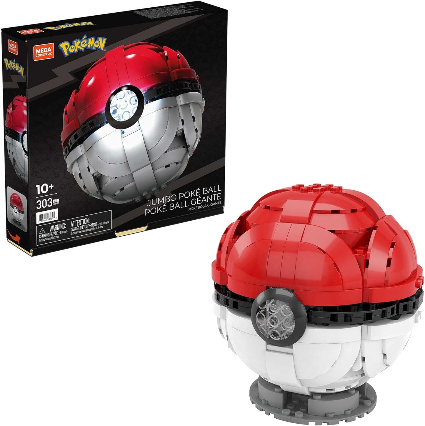 MEGA Conjunto de construção de brinquedo Pokémon, construção e exibição de 5 polegadas Jumbo Poké Ball Collectibe, Lights Up, HBF53