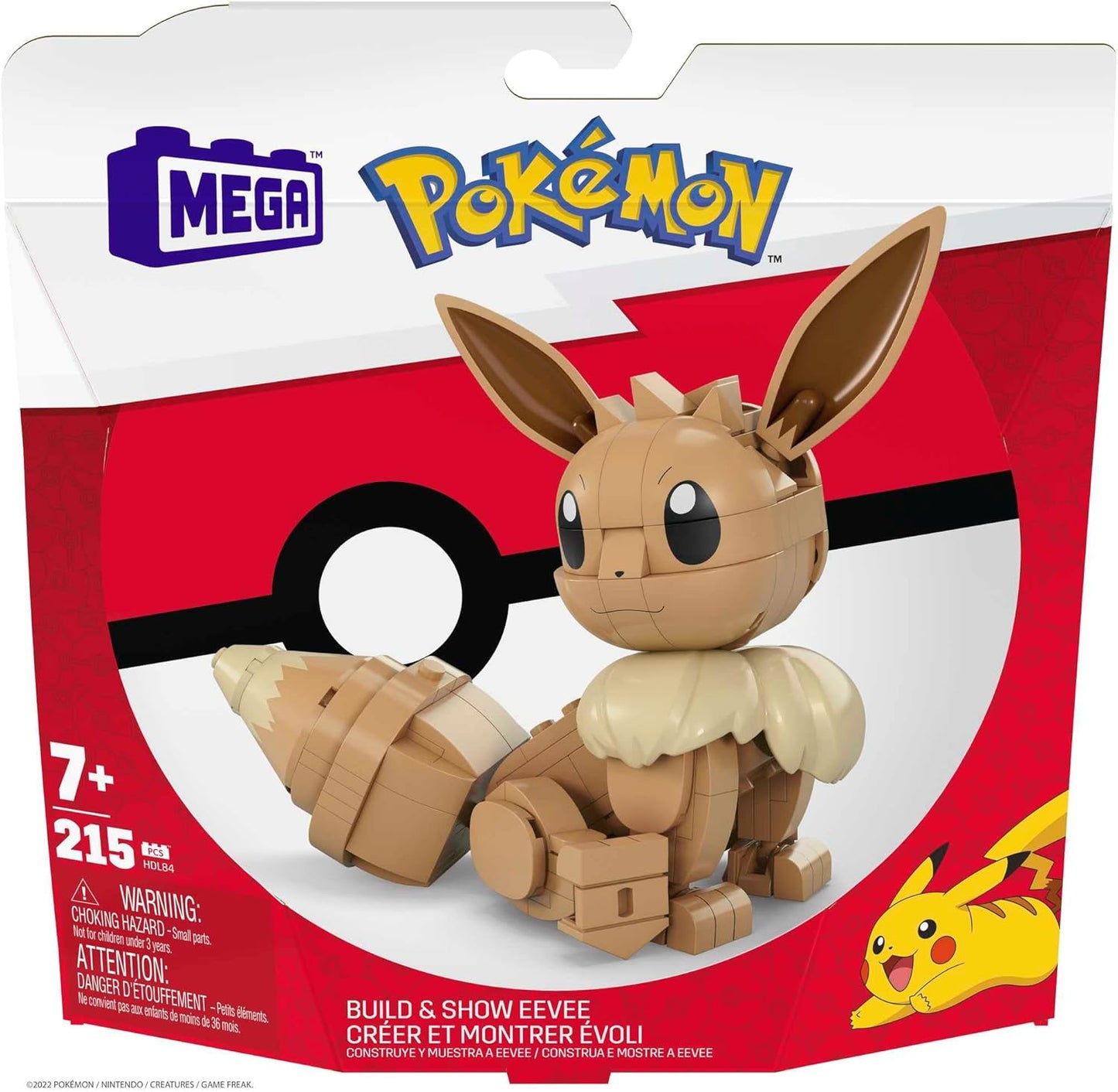 MEGA Conjunto de brinquedos de construção Pokémon Build & Show Eevee com 215 peças, articulado e articulado, 10 cm de altura, para crianças, HDL84