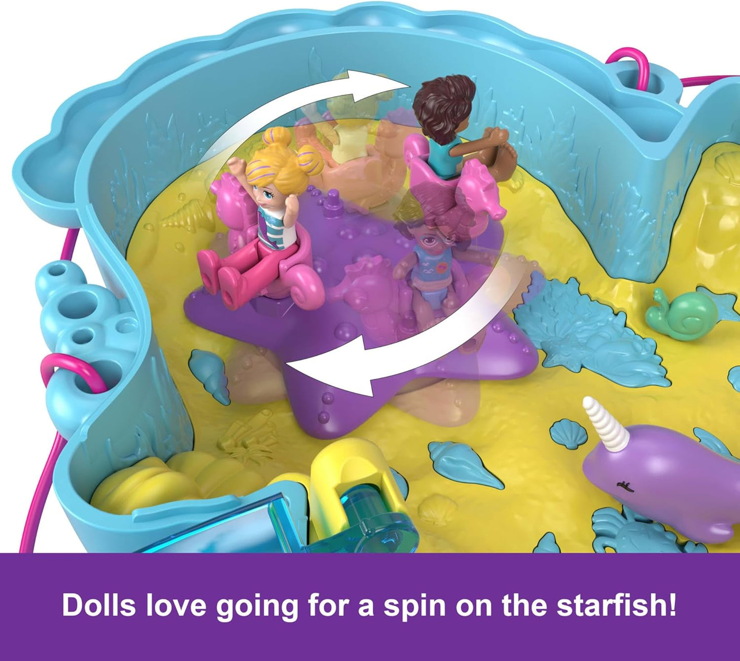 Polly Pocket Dolls e Playset com animais de estimação e 13 acessórios, bolsa 2 em 1 Daddy & Me Seahorse e brinquedo de animal, estrelado por Shani