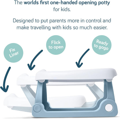 Pottiagogo | Potty de viagem premiado para crianças | Inclui 20 penicos descartáveis biodegradáveis | Fácil de usar | Mecanismo Único Perfeito para Treinamento Potty | Cinza seixo