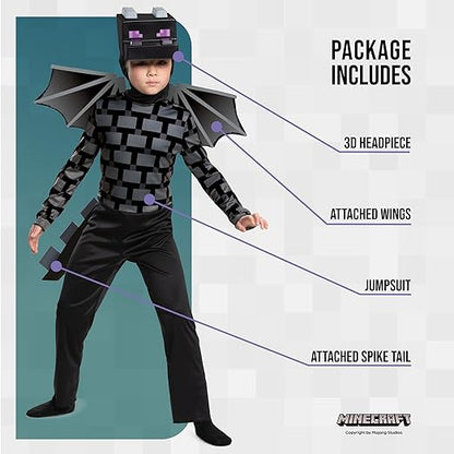 DISGUISE Fantasia oficial de dragão Minecraft Ender infantil preta, roupa fantasia de Minecraft para meninos crianças livro mundial dia semana aniversário