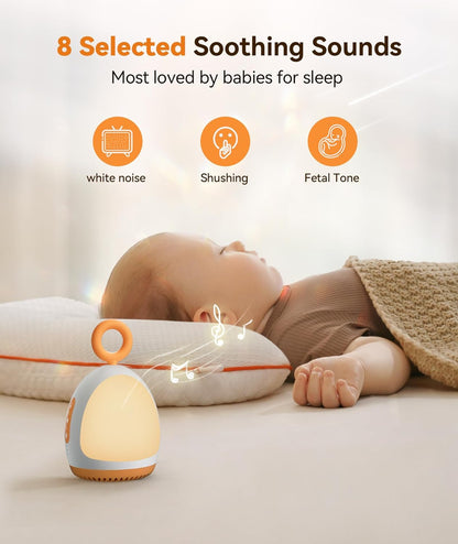 Dreamegg Auxílio para dormir para bebês, máquina de ruído branco para bebês, máquina portátil de ruído branco XT-6 com 8 sons calmantes, máquina de som luz noturna para bebês para berçário de dormir, recarregável por USB, temporizador, trava para crianças