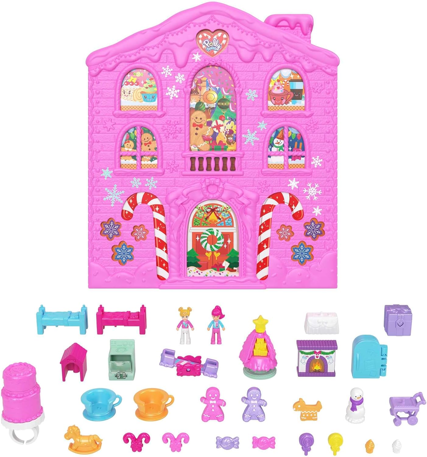 Polly Pocket Calendário do Advento das Bonecas, Playset Gingerbread House com 25 presentes surpresa!