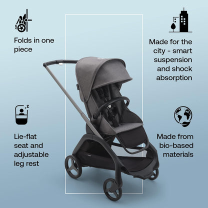 Bugaboo Carrinho de bebê Dragonfly City, carrinho de bebê leve e compacto com uma mão fácil de dobrar em qualquer posição, suspensão total, cesta XL sob o assento, chassi de grafite e capota solar cinza Melange