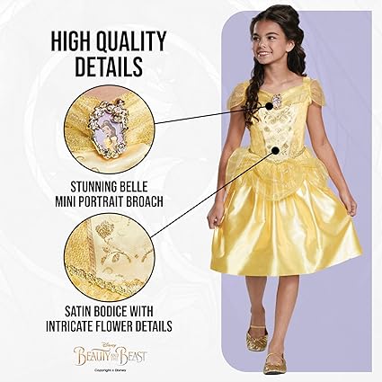 DISGUISE  Fantasia clássica oficial da Disney Belle para meninas, fantasia de Belle para crianças, fantasia de A Bela e a Fera, roupa de fantasia de Belle, fantasias do Dia Mundial do Livro para meninas