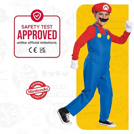 DISGUISE Fantasia oficial de Deluxe Nintendo Super Mario para crianças, fantasia de Mario Fancy para meninos e crianças, Halloween, aniversário, dia mundial do livro, semana, fantasia de Mario Bros para crianças