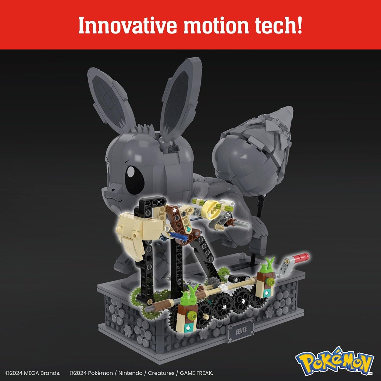 MEGA Conjunto de construção de bonecos de ação Pokémon, Motion Eevee com 1366 peças, manivela giratória para movimento de corrida, brinquedo de construção e exibição para colecionadores, HTH71