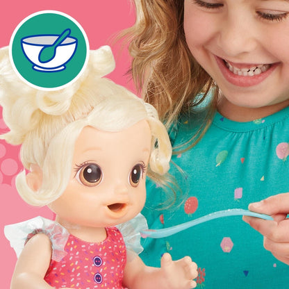 Baby Alive Magic Mixer Baby Doll Batido de fresa con accesorios para licuadora, bebidas, salsas, comidas, juguete para cabello rubio para niños a partir de 3 años