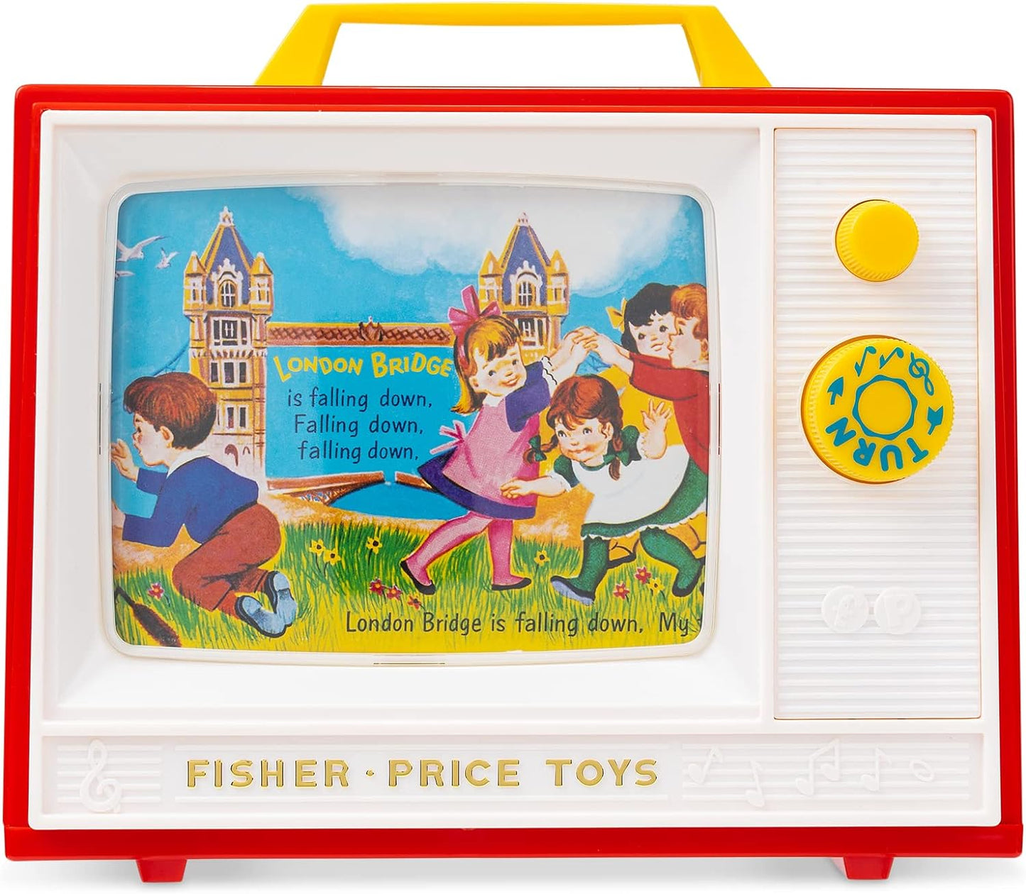 Fisher Price Clássicos | Televisão de duas melodias | Brinquedo musical para TV, brinquedo sonoro para educação infantil, canções infantis e imagens de rolagem, estimula os sentidos e incentiva a criatividade, maiores de 2 anos