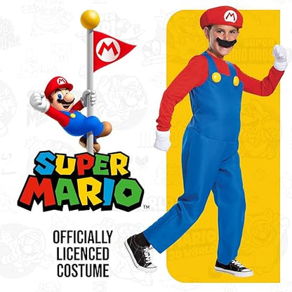 DISGUISE Fantasia oficial de Deluxe Nintendo Super Mario para crianças, fantasia de Mario Fancy para meninos e crianças, Halloween, aniversário, dia mundial do livro, semana, fantasia de Mario Bros para crianças