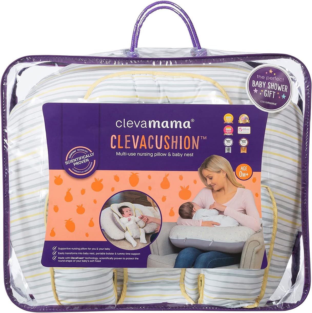 ClevaMama ClevaCushion Almofada de Amamentação Respirável Redutor de Carrinho de Bebê Recém-nascido, Cinza, 50 x 60 cm