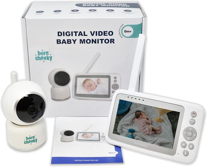 Born Cheeky  Monitor de câmera de vídeo para bebês Monitor de temperatura de visão noturna sem fio de 4,3 polegadas 2,4 GHz VOX Microfone de 2 vias Rotação e inclinação da câmera de voz Berçário