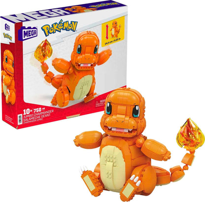 MEGA Conjunto de construção Pokémon Jumbo Charmander com 750 peças e peças compatíveis e Pokébola, conjunto de brinquedo para presente para maiores de 10 anos, HHL13