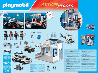 Playmobil 71602 Action Heroes: Delegacia de Polícia, grande centro de comando com helicóptero da polícia e muitos detalhes emocionantes, conjuntos de jogos cheios de ação adequados para crianças a partir de 4 anos