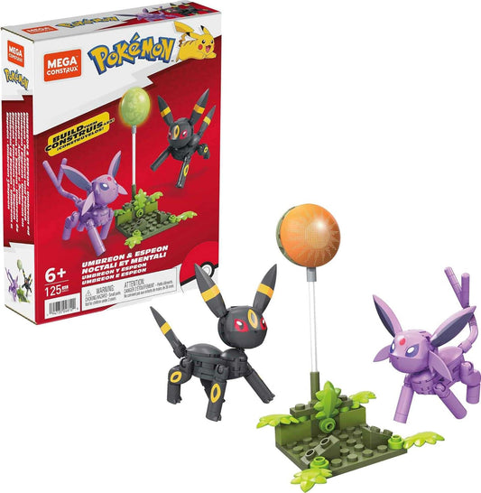 Mega Conjunto de construção Construx Pokémon Umbreon & Espeon - Figuras edificáveis e posicionáveis - Glow-In-The-Dark Moon - 122 peças - 5" h - Presente para crianças a partir de 6 anos - HGC21