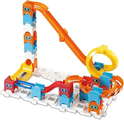 VTech Marble Rush Juego de construcción y caja de almacenamiento, juego de construcción para niños, 5 canicas y 62 piezas de construcción, pista de canicas con lanzador, juguete de construcción, juego de pistas para mayores de 4, 5 y 6 años