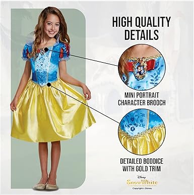 DISGUISE Traje clássico oficial da Branca de Neve da Disney para crianças, roupa de vestir da Branca de Neve, fantasias de princesa para meninas, vestido extravagante, fantasias do Dia Mundial do Livro para meninas