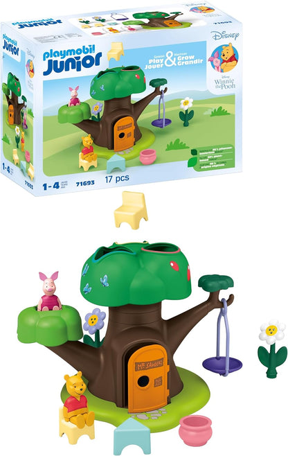 Playmobil 71693 JUNIOR e Disney: Winnie the Pooh's & Piglet's Tree House, incluindo balanço, brinquedo sustentável feito de plástico à base de plantas, brinquedo para presente