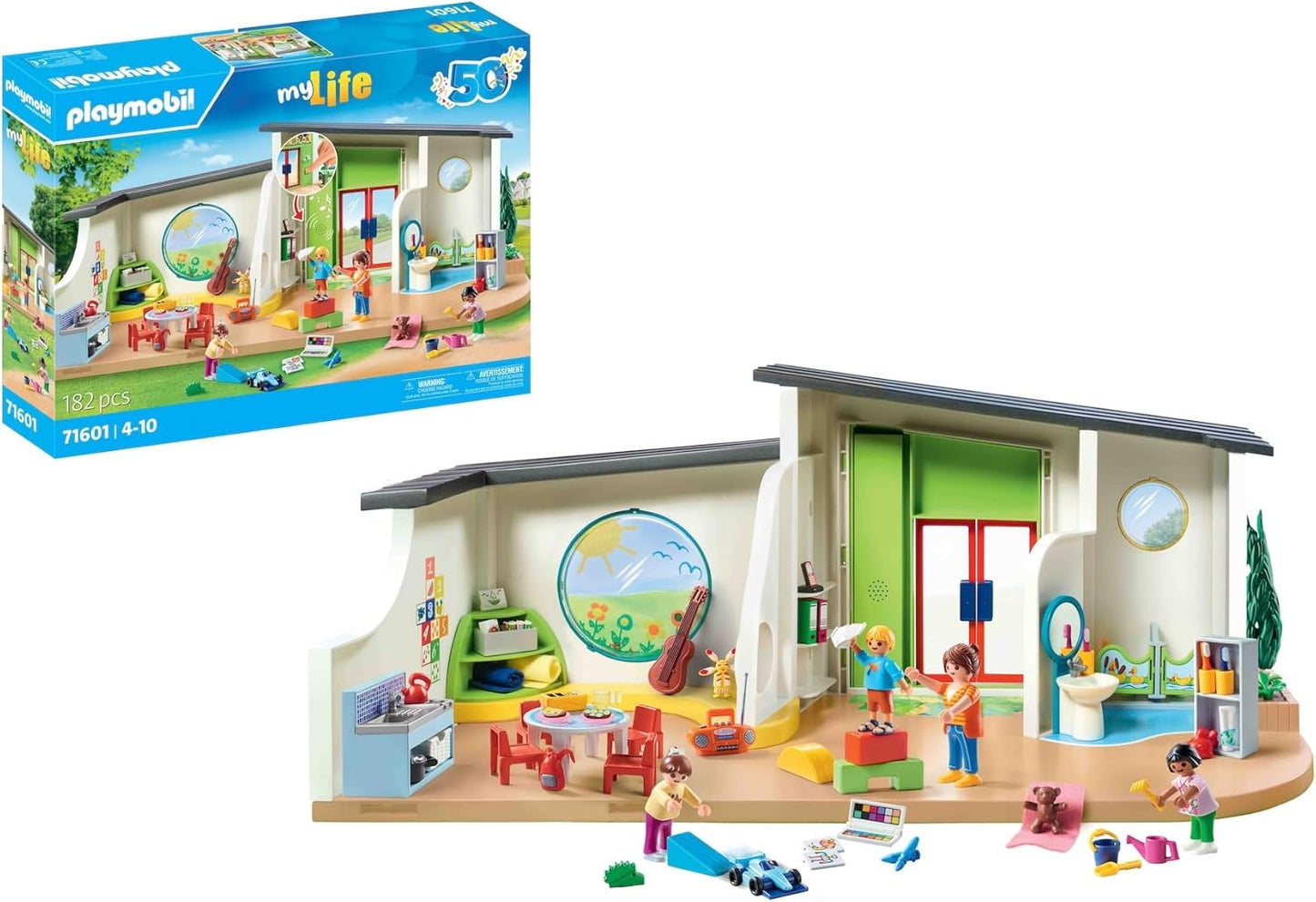 Playmobil 71601 MyLife: Rainbow Daycare, grande conjunto de jardim de infância com vários acessórios e uma campainha funcional, conjuntos de jogos detalhados adequados para crianças a partir de 4 anos