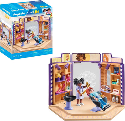 Playmobil 71535 myLife: salão de cabeleireiro, penteados e perucas da moda para clientes, com diversos acessórios para experimentação, conjuntos de jogos criativos adequados para crianças a partir de 5 anos