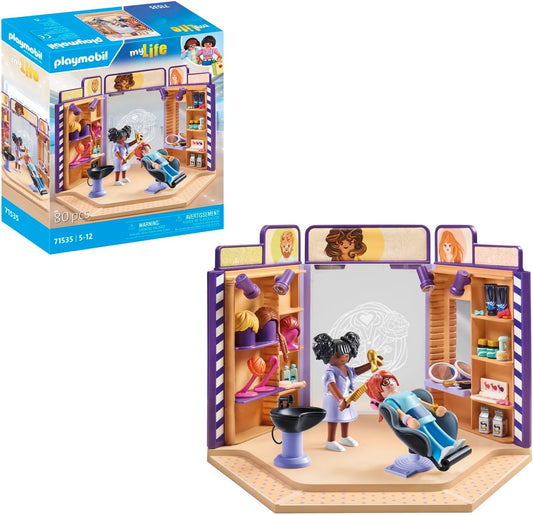 Playmobil 71535 myLife: salão de cabeleireiro, penteados e perucas da moda para clientes, com diversos acessórios para experimentação, conjuntos de jogos criativos adequados para crianças a partir de 5 anos