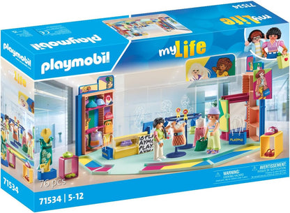 Playmobil 71534 myLife: Fashion Store, experiência de compra emocionante na loja de moda, incluindo checkout, vitrine e muitos itens de roupas, conjuntos de jogos detalhados adequados para crianças de 5 anos ou mais