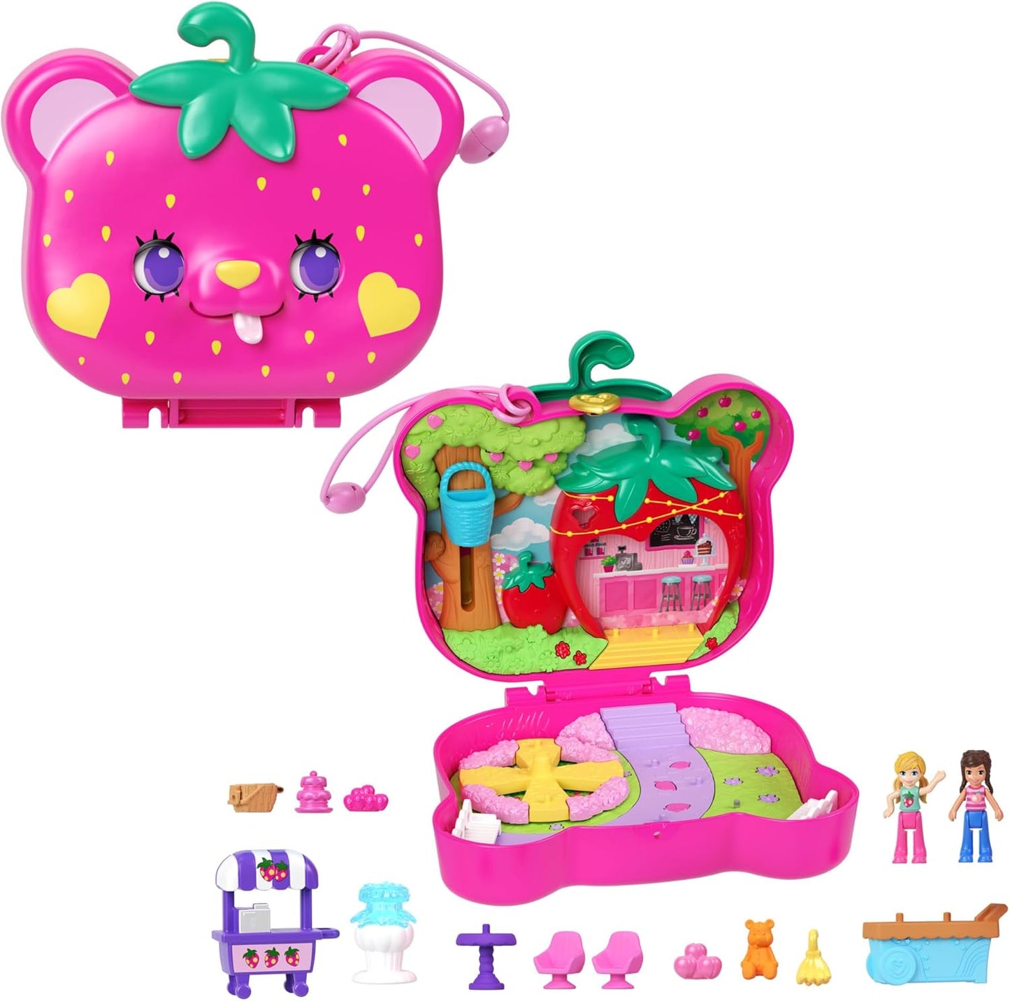 Polly Pocket Dolls e Playset, brinquedo de viagem com exterior Fidget, patch de palha compacto com 2 micro bonecas e 12 acessórios, HRD35