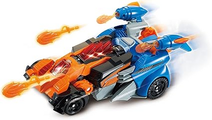 VTech Switch & Go Dinos Dino Launcher 2 em 1, brinquedo de dinossauro interativo com luzes e efeitos sonoros, transformando 2 dinossauros em 1 super carro, para crianças 3, 4, 5, 6 +, versão em inglês