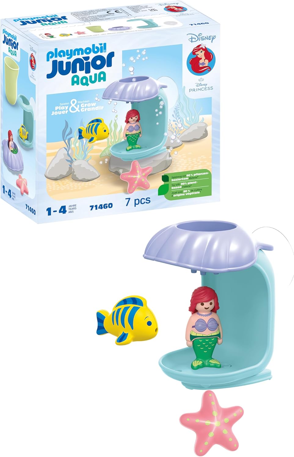 Playmobil 71460 JUNIOR AQUA & Disney: Ariel's Shell Shower, para crianças, feito com mais de 90% de plástico à base de plantas, brinquedo aquático interno e externo, dramatização divertida, conjuntos de jogos para crianças com mais de 12 meses