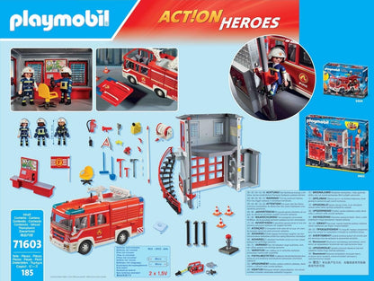 Playmobil 71603 Action Heroes: Fire Rescue Mega Set, grande conjunto de bombeiros com equipe de resposta e vários acessórios, conjuntos de jogos cheios de ação adequados para crianças de 4 anos ou mais