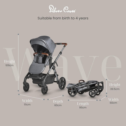 Silver Cross - Carrinho de bebê Wave simples a duplo e pacote de sistema de viagem Dream i-Size - Carrinho de bebê 2 em 1 - Buggy duplo estreito e sistema de viagem - Recém-nascido a 4 anos (22kg) - Lunar