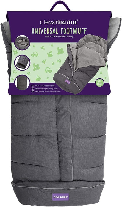 Clevamama Saco de Dormir Universal para Cochecito, Cochecito, Cochecito y Cochecito, Forro Polar Térmico e Impermeable, Extra Largo para Bebés y Niños Pequeños - Gris, 96x98 cm