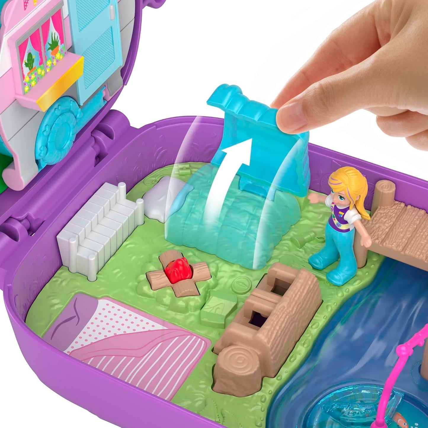 Polly Pocket Pocket World Owlnite Campsite compacto com revelações divertidas, bonecas Micro Polly e Shani, barco e folha de adesivos; Para maiores de 4 anos, GKJ47