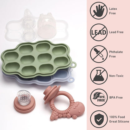 btrfe Molde de picolé de leite materno para bebê com chupeta alimentadora de frutas para bebês - btrfs Bandeja de silicone para congelar mordidinhas para bebês, recipientes de armazenamento de alimentos para dentição de crianças pequenas e alimentação