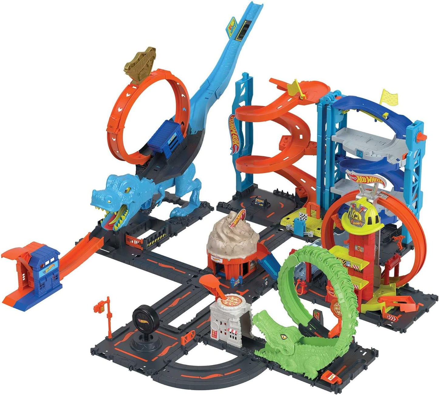 HOT WHEELS City Downtown Spielset Eiskrem-Strudel - Rennbahn-Action com manuellem Aufzug, Eiskrem-Wirbel e herunterklappbarer Rampe, incluindo 1 Hot Wheels Auto, para crianças de 4 anos, HKX38