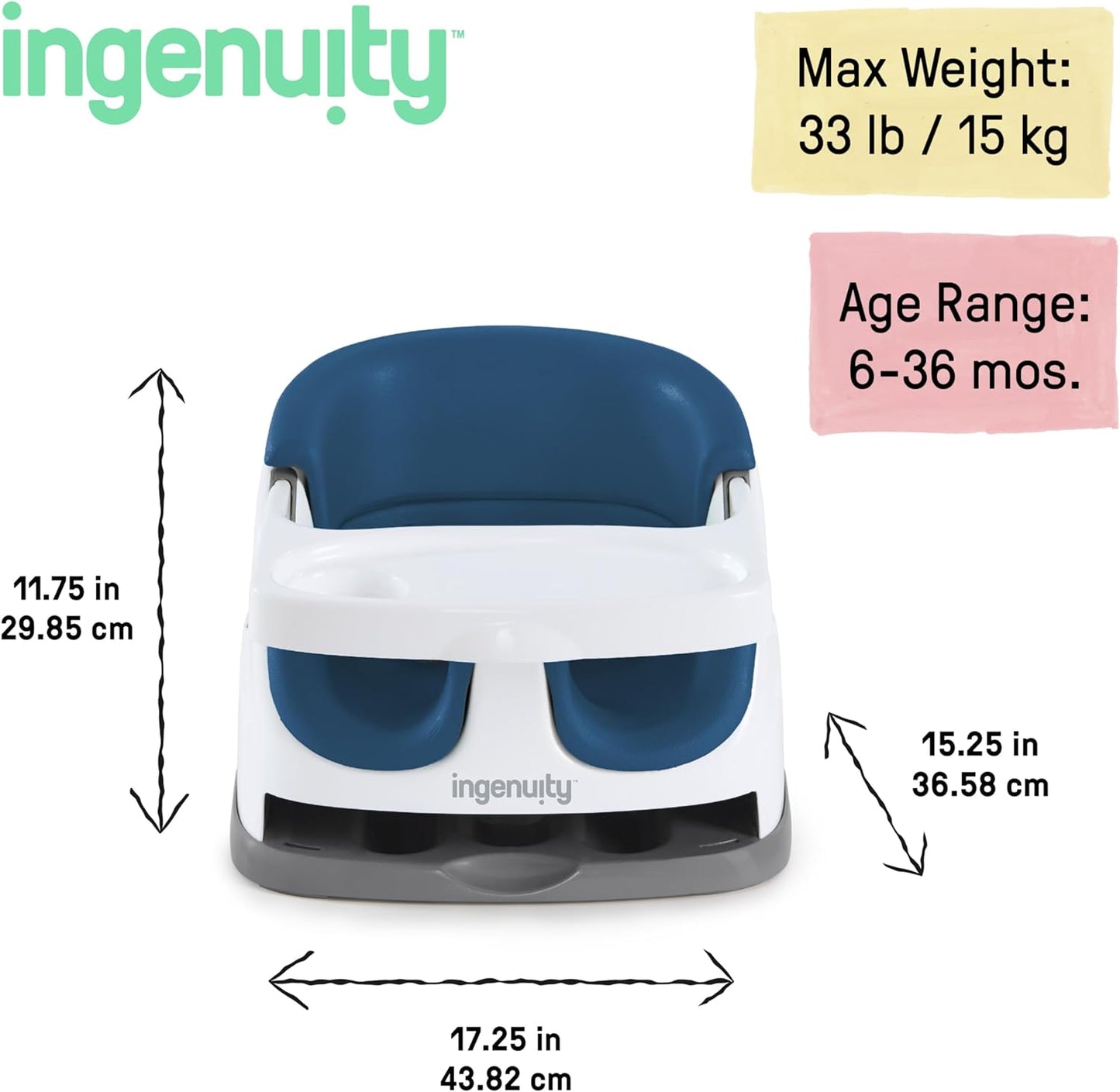 Ingenuity, base para bebês 2 em 1, céu noturno, cadeira elevatória, assento de jantar e alimentação para crianças pequenas, fácil de limpar com bandeja removível e autoarmazenável, maiores de 6 meses