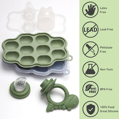 btrfe Molde de picolé de leite materno para bebê com chupeta alimentadora de frutas para bebês - btrfs Bandeja de silicone para congelar mordidinhas para bebês, recipientes de armazenamento de alimentos para dentição de crianças pequenas e alimentação