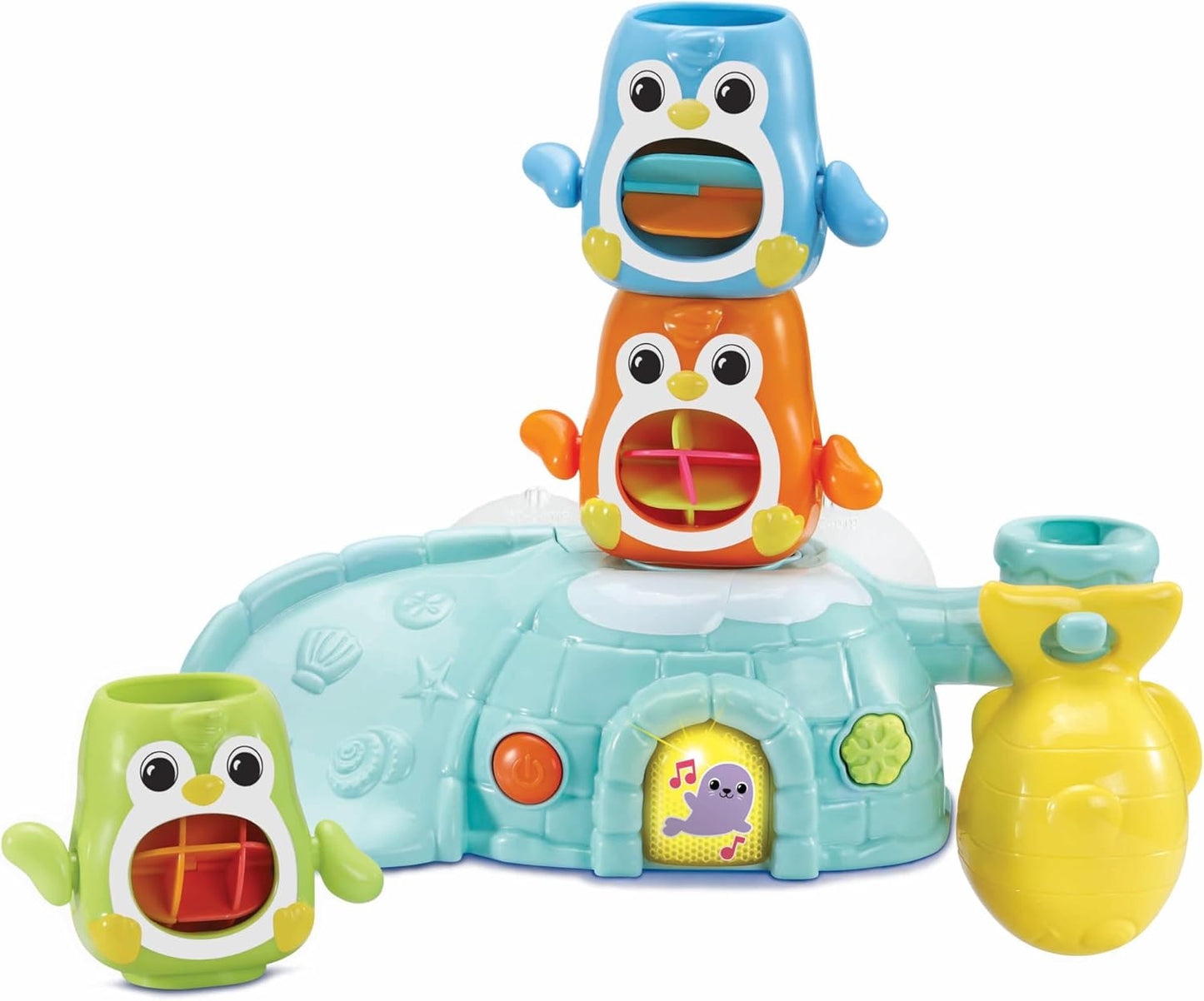 VTech Stack and Slide Penguin Pals, brinquedo interativo de banho empilhável para brincadeiras sensoriais, 3 pinguins empilháveis, músicas, frases e melodias, presente para crianças de 12, 18, 24 meses ou mais, versão em inglês