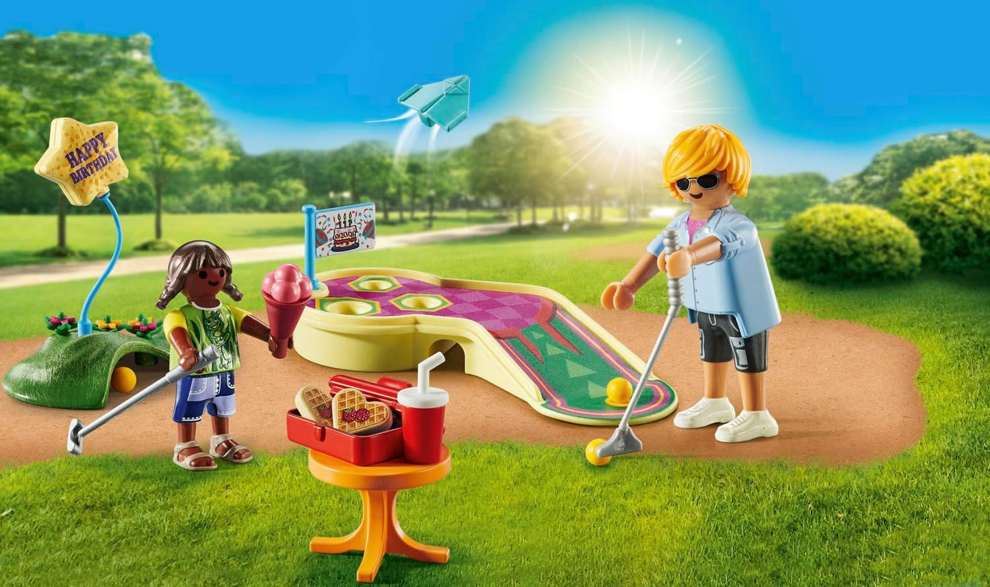 Playmobil 71449 Minha Vida: Minigolfe, uma tacada após a outra em direção ao gol, incluindo tacos de golfe, bolas e sorvetes, dramatização divertida e imaginativa, conjuntos de jogos artísticos adequados para crianças a partir de 4 anos