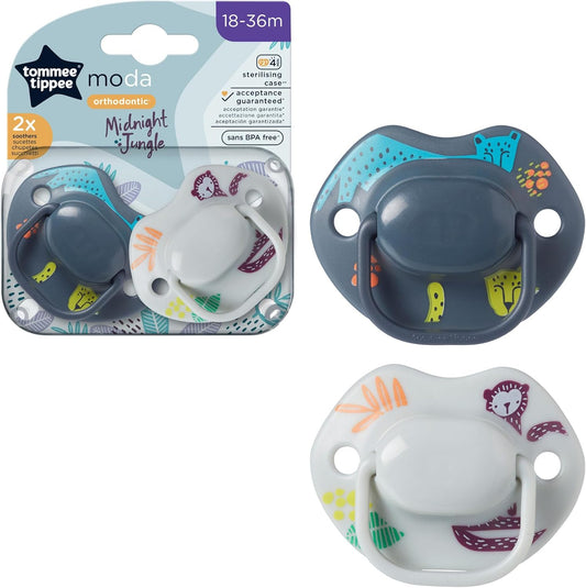 Tommee Tippee Chupetas Moda, design ortodôntico simétrico, silicone sem BPA, 18-36m, pacote de 2 manequins, os designs podem variar