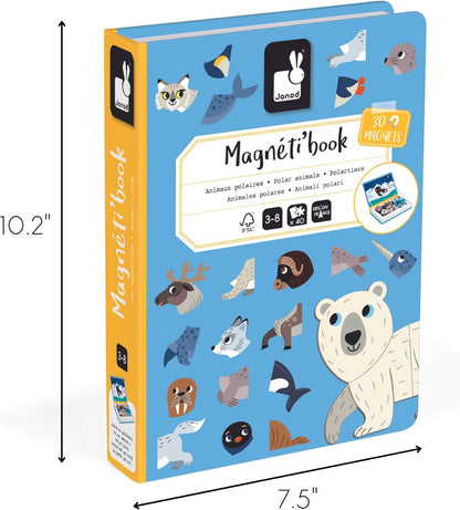 Janod - Magnéti'Book Arctic Animals - Jogo educativo de 30 ímãs com 10 cartas modelo - Brinquedo infantil de papelão FSC - Desenvolve habilidades motoras finas e imaginação - 3 anos +