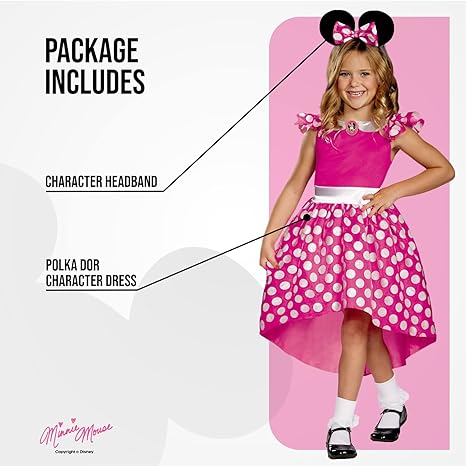 DISGUISE Disfraz Oficial Disney Clásico de Minnie Mouse Rosa para Niña, Disfraz de Minnie Mouse, Falda, Disfraces para Niña, Disfraces del Día Mundial del Libro para Niñas M