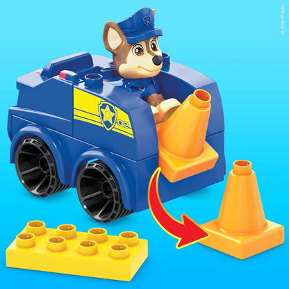 Mega Conjunto de construção de carro de polícia Bloks PAW Patrol Chase - Inclui figura posável de Chase - Blocos de construção magnéticos - Pilões empilháveis - Presente para crianças 3+