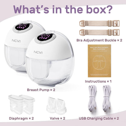 NCVI Extractor de Leche Manos Libres, Extractor de Leche Portátil S32 para Lactancia, Extractor de Leche Eléctrico con 4 Modos y 9 Niveles, Extractor de Leche Portátil Inalámbrico con Pantalla LCD, Brida de 24 mm, Silencioso y Discreto, Paquete de 2