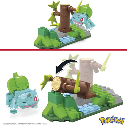 MEGA Conjunto de construção Forest Fun Pokémon Bulbasaur com 82 peças e peças compatíveis que se conectam com outros mundos, conjunto de brinquedo para presente para maiores de 7 anos