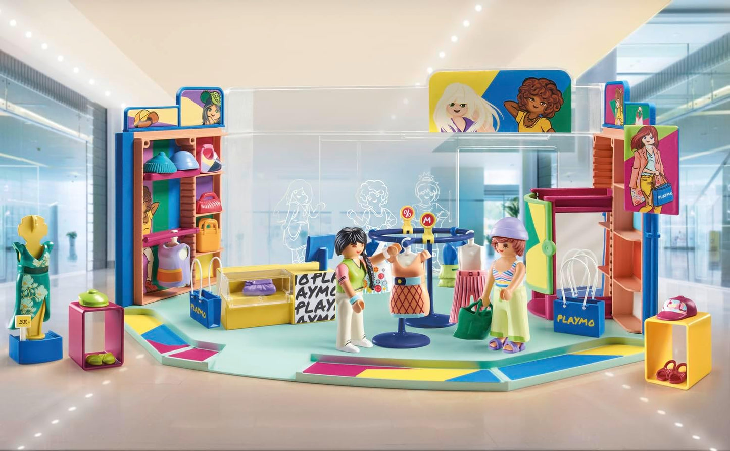 Playmobil 71534 myLife: Fashion Store, experiência de compra emocionante na loja de moda, incluindo checkout, vitrine e muitos itens de roupas, conjuntos de jogos detalhados adequados para crianças de 5 anos ou mais