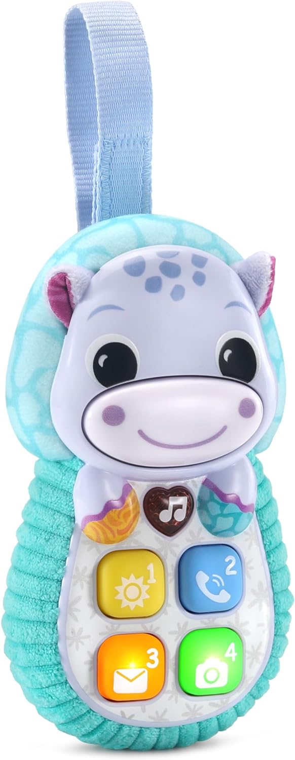 VTech Telefone Baby Hello Hippo, Telefone de brinquedo para bebê com botões moles, números, cores e primeiras palavras, texturas para brincadeiras sensoriais, presente para bebês de 3, 6, 9, 12, 18 meses +, versão em inglês