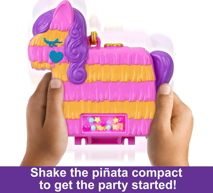 Polly Pocket Mini Toys, Piñata Party Playset compacto com 2 micro bonecas e 14 acessórios, Pocket World Travel Toys com surpresa revela, HKV32