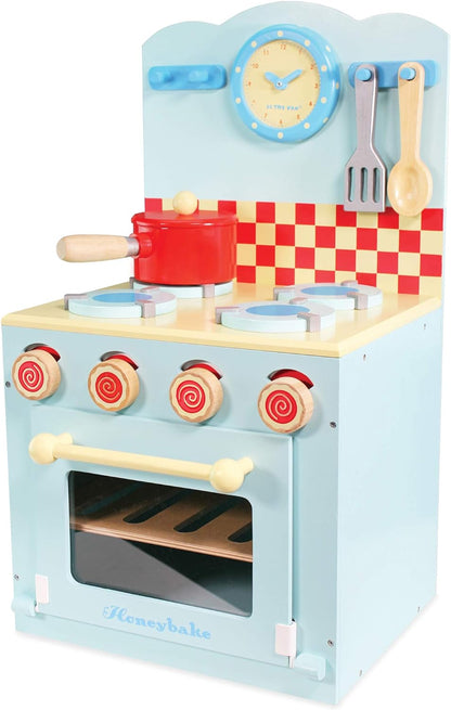 Le Toy Van - Forno de madeira educacional e fogão azul conjunto fingir brinquedo de cozinha | Acessórios de cozinha para brinquedos de dramatização