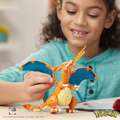 MEGA Figura de ação Pokémon, Pokémon Charizard, brinquedos de construção para crianças e adultos, modelo de personagem colecionável com 222 peças e alfinete de pokébola, 10 cm de altura, brinquedo para maiores de 8 anos,